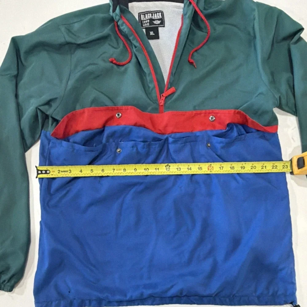VTG‎ BLACKJACK 1999 USA Colorblock Hooded Windbreaker Jacket XL Vintage Y2K